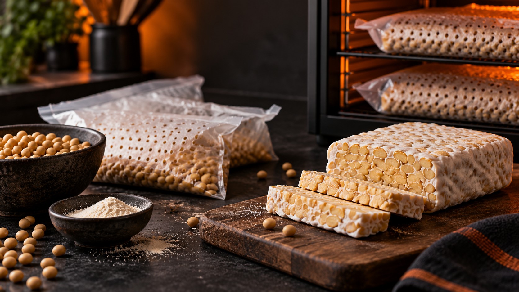 Illustrative Food-Fotografie zu Tempeh und Fermentation